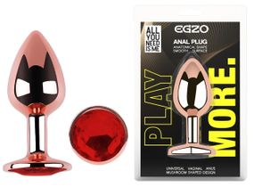 Анальная пробка EGZO Rose Gold M с красным кристаллом, изготовленная из нержавеющей стали Sex Aura
