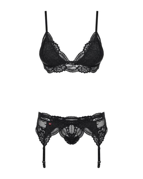 Мереживний комплект білизни Obsessive 810-SEG-1 S/M Black, бюстгальтер, стрінги, пояс для панчіх | Зображення 4