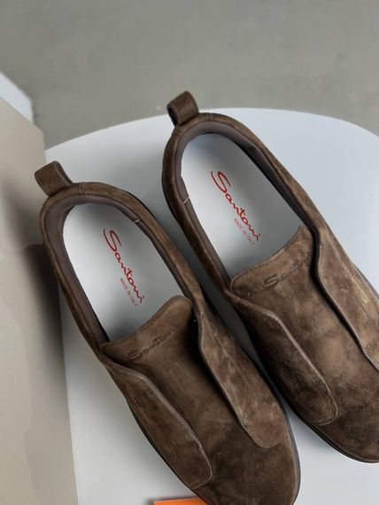 Сліпони Santoni без шнурівки коричневі замша ob438 | Зображення 2