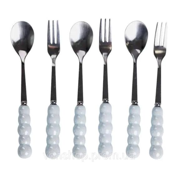 Набір десертних виделок і ложок на 3 персони з підставкою з порцелянау 7 предметів Блакитний HP-20-57 | Зображення 1