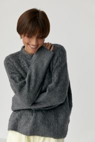 В'язаний светр із пухнастої пряжі - темно-сірий цвет, ONE SIZE (є розміри)