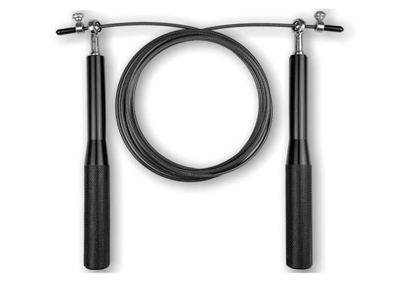 Швидкісна скакалка EasyFit Aluminium зі сталевим тросом та алюмінієвими ручками чорна (EF-1910-BK)
