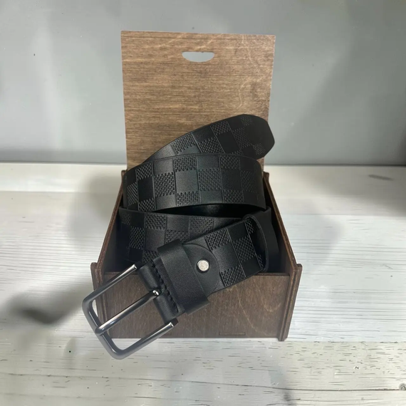 Ремінь чоловічий шкіряний чорний з тисненням класична пряжка з натуральної шкіри (1987)