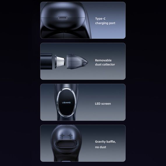 Портативный пылесос Usams US-ZB259 YAJ Series 4300Pa 4000mAh Black | Зображення 7