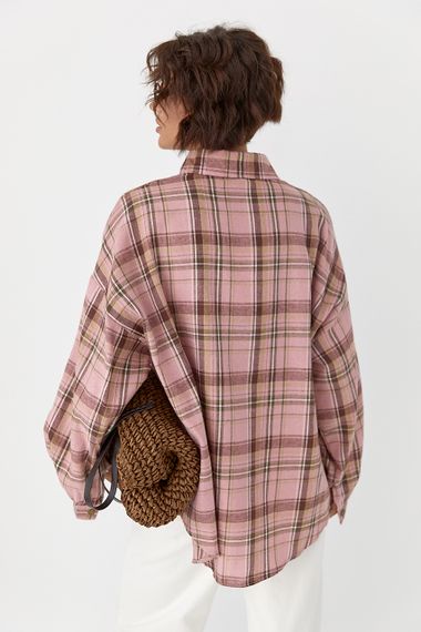 Картата сорочка із коміром на кнопках - пудра цвет, ONE SIZE (є розміри) | Зображення 1