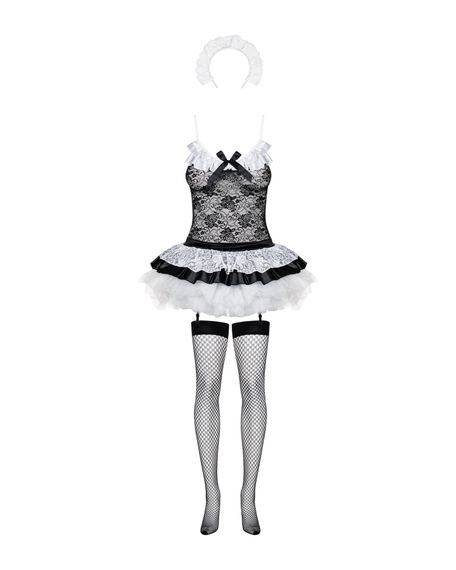 Еротичний костюм покоївки зі спідницею Obsessive Housemaid 5 pcs costume S/M, black, топ, спідниця, стринги, пов'язка на голову, п | Зображення 4