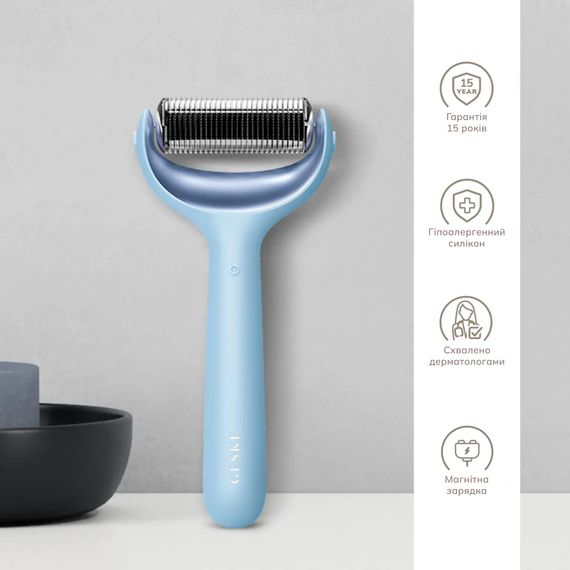 Електронний ролер для обличчя та тіла з мікроголками GESKE MicroNeedle Face&Body Roller 8в1 gray, Блакитний | Зображення 2