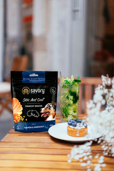 Хрустящие лакомства Savory для здоровья кожи и шерсти собак, лосось с бархатцами 200г | Зображення 4