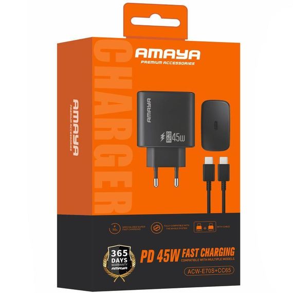 МЗП Amaya E70S PD45W (1USB-C) + кабель Type-C to Type-C Black | Зображення 2