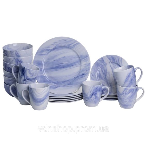 Столовий набір посуду 24 предмети на 6 осіб Marble Clara порцеляновий Синій MD-24-3B
