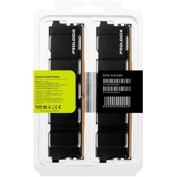 Модуль пам'яті для комп'ютера DDR4 16GB (2x8GB) 3200 MHz Black Prologix (PRO16GB3200B4K) | Зображення 6