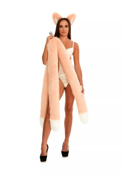 Анальный тройной меховой хвост без пробки, Персиковый с белым кончиком, OKOVA 100 см sexstyle | Зображення 2