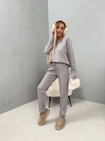 Женский теплый прогулочный костюм из ангоры кофта и штаны, LK144 цвет серый, размер 42/44