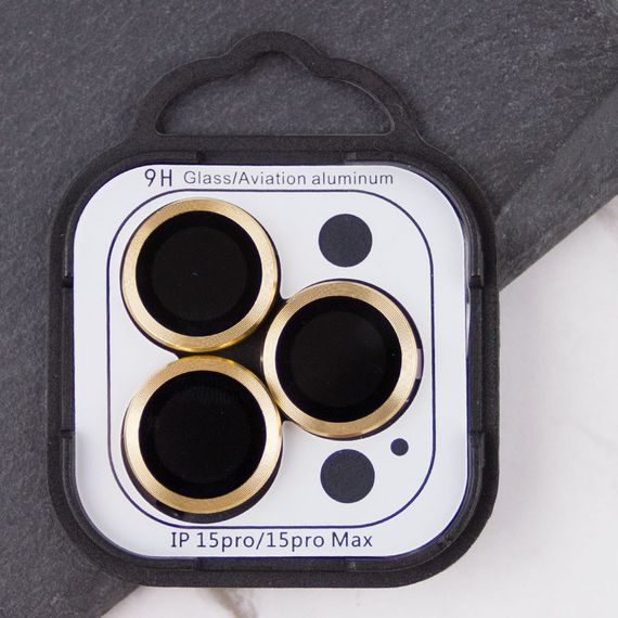 Захисне скло Metal Classic на камеру (у упак.) для Apple iPhone 15 Pro (6.1") / 15 Pro Max (6.7") Золотий / Gold | Зображення 1