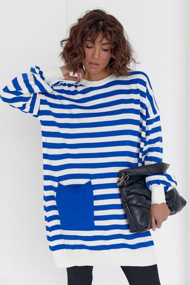 Туника женская в полоску с карманом - синий цвет, M (есть размеры) | Зображення 4