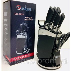 Стальные кухонные ножи UNIQUE UN-1835 9 шт, Товары для кухни ножи, Професиональный кухонный набор ножей VW-71