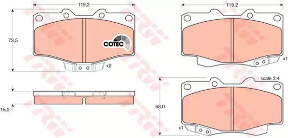 Гальмівні колодки дискові TOYOTA — VOLKSWAGEN 4 Runner/4 Runner (Nato)/Hilux/Landcruiser/Landcruise, TRW (GDB