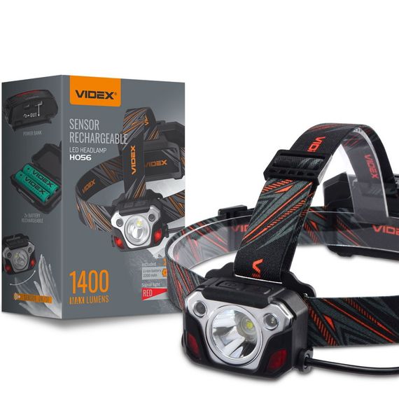 Налобний ліхтар Videx 1400Lm 6500K до 155 м дальність світла, з датчиком руху і функцією Power Bank (VLF-H056)