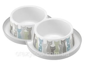 Подвійна миска Moderna Double Trendy Dinner Maasai для кішок, сіро-біла, 2×350 мл