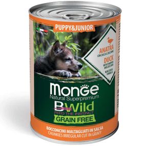 Корм Monge BWild Grain Free Puppy & Junior Anatra влажный с уткой для щенят всех пород 400 гр