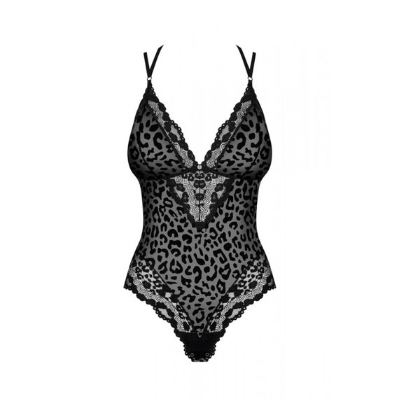 Сексуальное боди с кружевом Obsessive Giully и анималистичным принтом, черный, S\M sexstyle | Зображення 2