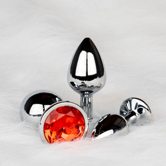 Металлическая анальная пробка  Round Gem, размер М цвет: серебристый/красный  Ouch! (Нидерланды) sexstyle | Зображення 6