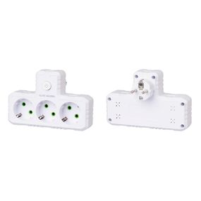 Розетка трійник Т-подібний із заземленням F301-White, 3 розетки, 2500W, 10A, 110-250V~Max, Blister