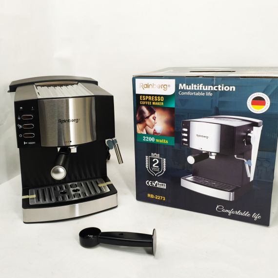 Кофемашина рожковая эспрессо Rainberg RB-2273 2200Вт с капучинатором 1.6л, кофеварка полуавтоматическая HJ-87 | Зображення 2
