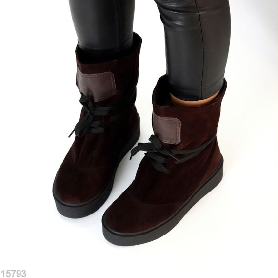 Дизайнерські зимові Шоколадні високі черевики натуральна замша | Зображення 3