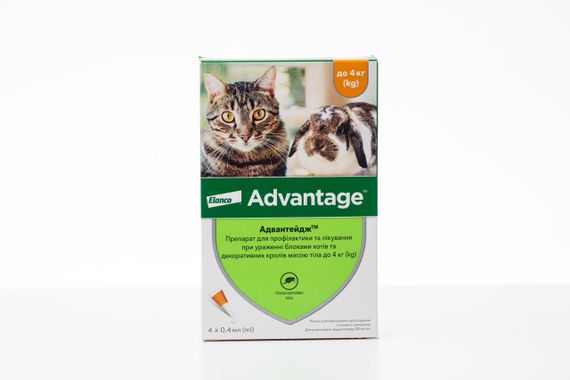 Краплі від бліх для декоративних кроликів та котів до 4 кг Elanco Advantage, 4 піп