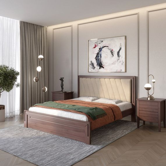 Двоспальне дерев'яне ліжко Mebigrand Торонто Т6 Горіх темний/Аляска 23 (бежевий) 160х190 см (MBG-9437)