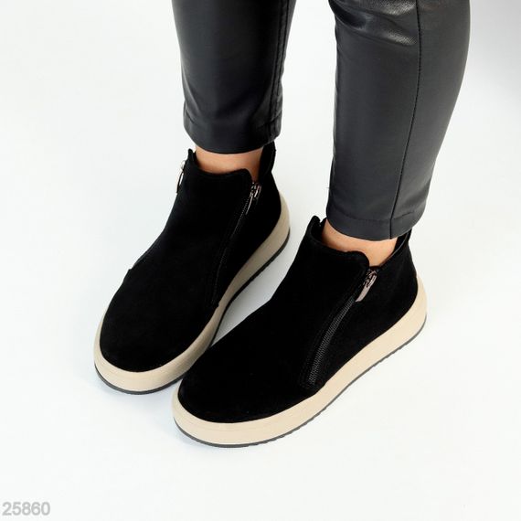 Лаконічні чорні замшеві зимові черевики на дві блискавки | Зображення 6
