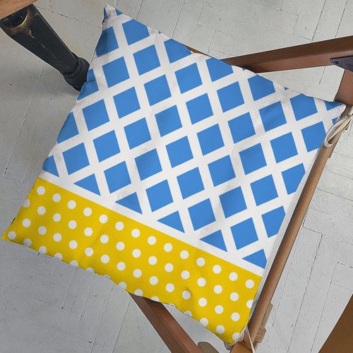 Подушка на стул с завязками Желто-голубой рисунок 40x40x4 см (PZ_23F008)