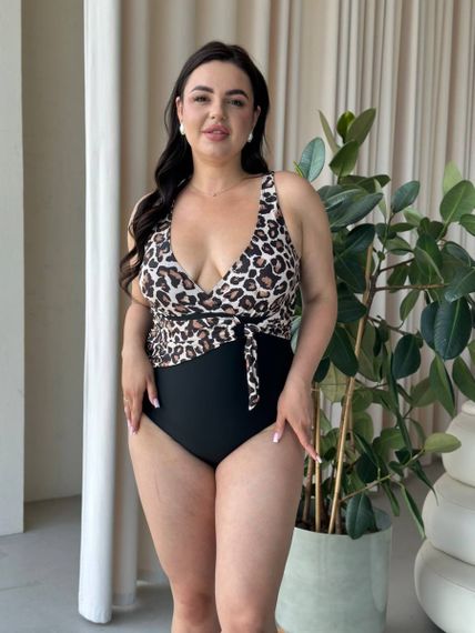 Яскравий суцільний купальник PLUS SIZE леопардовий принт | Зображення 7
