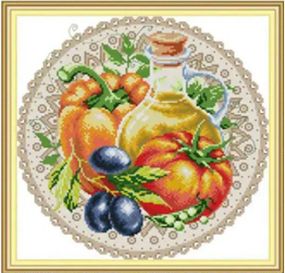 Набір для вишивання за нанесеною на канву схемою "Fruit Disc - Tomato". AIDA 14CT printed, 34*34 см