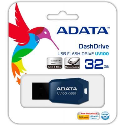 USB флеш накопитель ADATA 32GB DashDrive UV100 Blue USB 2.0 (AUV100-32G-RBL) | Зображення 3
