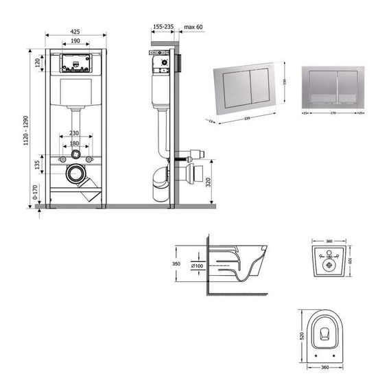 Готове рішення Qtap для ванної кімнати: підвісний унітаз Jay Ultra Quiet 520x360x320 + комплект інсталяції Nest 4 в 1 | Зображення 1
