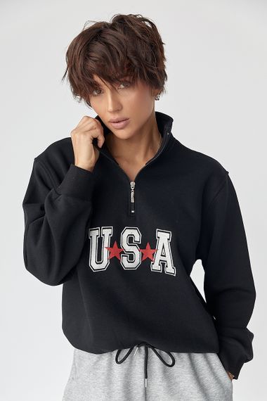 Теплий світшот з блискавкою на комірі - чорний цвет, L (є розміри) | Зображення 3