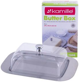 Маслянка Kamille Perlett з нержавіючої сталі з акриловою кришкою 18.5х12.5х6.5cм