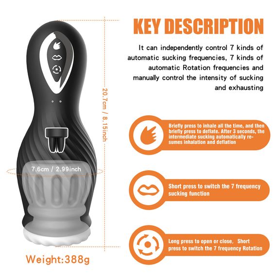 Мастурбатор Dragon Spin (Ротація) Babydoll Універсальний. Чорний 970-3 (MY017-B) | Зображення 8