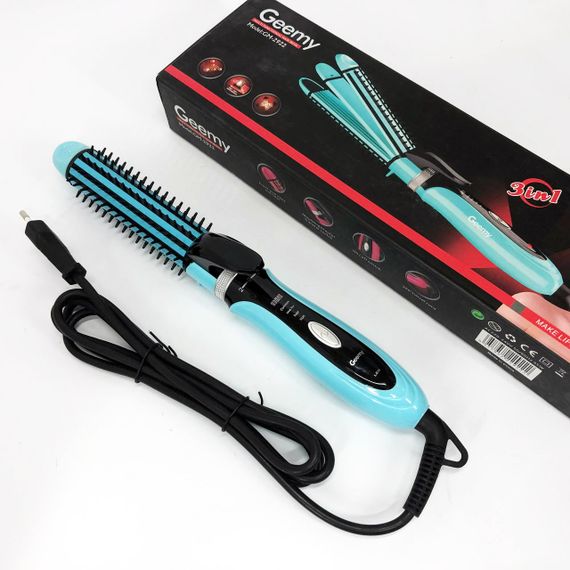 Плойка-праска 3в1 Geemy GM-2922 Плойка для створення об'ємних зачісок, Стайлер для завивки. Колір: блакитний | Зображення 8
