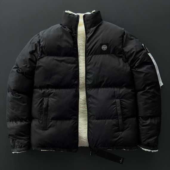 Двостороння куртка Stone Island чорна плащівка та біла тедді | Зображення 2