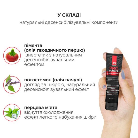 Пролонгер гель JO Prolonger Gel (60 мл) з олією перцевої м’яти, гвоздикового перцю та пачулів | Зображення 4
