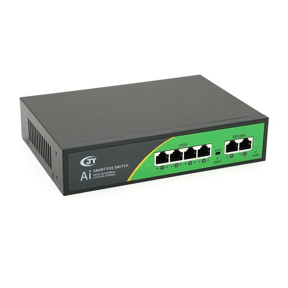 POE коммутатор JY-1006B 4 POE 10/100 + 2 RJ45 10/100 + встроенный БП 52V 1.38A