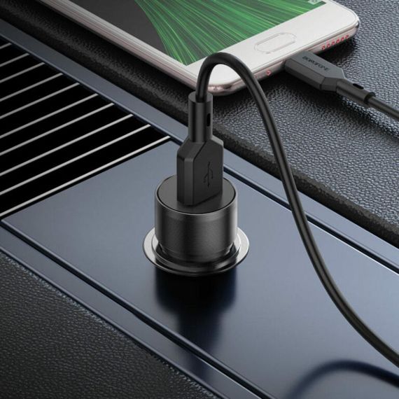 Автомобільний зарядний пристрій BOROFONE BZ19A Wisdom single port QC3.0 car charger set(Micro) Black | Зображення 2