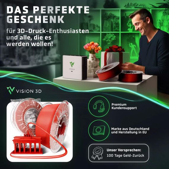 Червоний філамент Vision 3D® PLA 1кг, 1.75мм, для 3D-принтерів, екологічний матеріал, вдалий для моделювання | Зображення 4