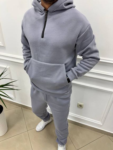 Теплий чоловічий спортивний костюм на флісі худі на блискавці і штани колір сірий розмір L (52-54) adl1003 | Зображення 3