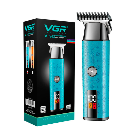 Триммер для стрижки аккумуляторный VGR V-943 BLUE, 3 насадки, LED дисплей | Зображення 1