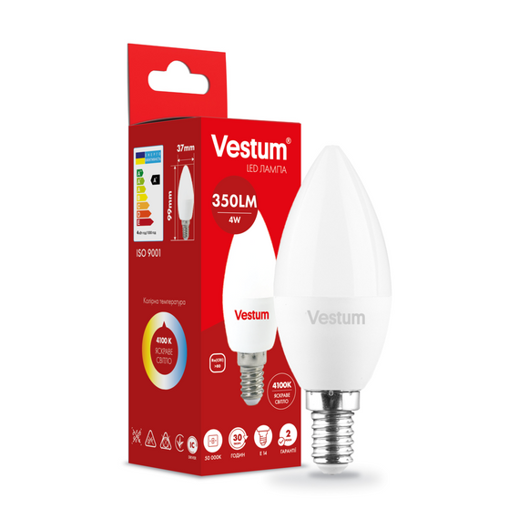 Світлодіодна лампа Vestum C37 4W 4100K 220V E14 1-VS-1307 | Зображення 2