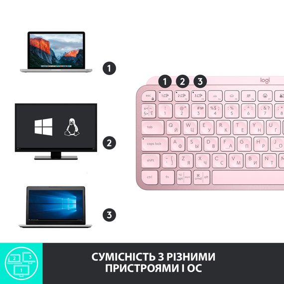 Клавіатура Logitech MX Keys Mini Wireless Illuminated UA Rose (920-010500) | Зображення 6